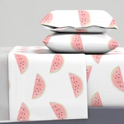 Summer Fruit Sheets - Watermelon Seamless On White By Dailymiracles Watercolor Cotton Sateen Sheet Set Bedding Spoonflower - thumbnail 1