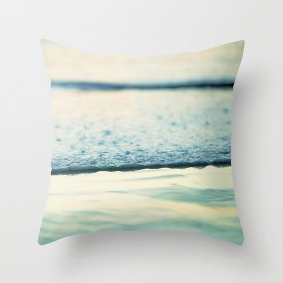 Blue Pillow - Teal Ocean Waves Beautiful Pretty Beach Tide Sunset Water Decor - image 1