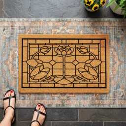 Lotus Flower Doormat - Water Lily Mat Art Deco Coir Rug - thumbnail 4