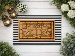 Lotus Flower Doormat - Water Lily Mat Art Deco Coir Rug - thumbnail 1