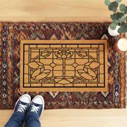 Lotus Flower Doormat - Water Lily Mat Art Deco Coir Rug - thumbnail 2