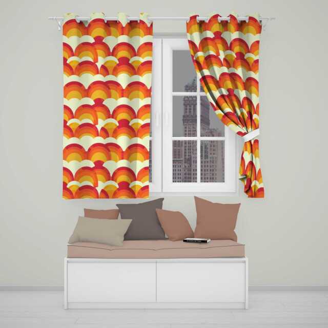 Rainbow Arch Layered Scallop Pattern Seamless Readymade Eyelet Ring Top Thermal 100% Blackout Curtains - image 1