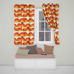 Rainbow Arch Layered Scallop Pattern Seamless Readymade Eyelet Ring Top Thermal 100% Blackout Curtains - thumbnail 1