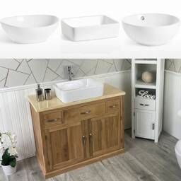 Bathroom Vanity Unit Solid Oak Cabinet Wash Stand Cream Marble Top & Ceramic Basin 1161cmcbc