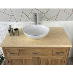 Bathroom Vanity Unit Solid Oak Cabinet Wash Stand Cream Marble Top & Ceramic Basin 1161cmcbc - thumbnail 3