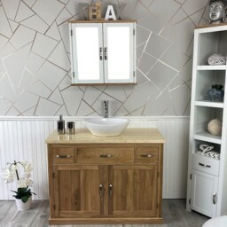 Bathroom Vanity Unit Solid Oak Cabinet Wash Stand Cream Marble Top & Ceramic Basin 1161cmcbc - thumbnail 2