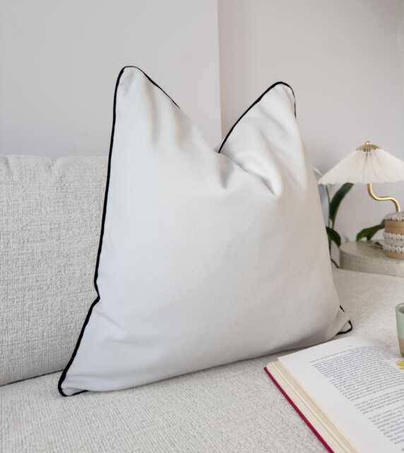 Velvet Off White Pillow Covers Navy Blue Piping Scatter Cushion Cover - All Sizes - image 1