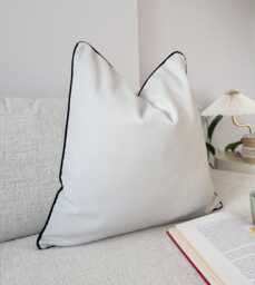 Velvet Off White Pillow Covers Navy Blue Piping Scatter Cushion Cover - All Sizes - thumbnail 1