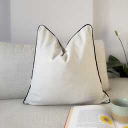 Velvet Off White Pillow Covers Navy Blue Piping Scatter Cushion Cover - All Sizes - thumbnail 2