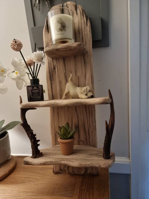 Handmade Rustic Solid Oak & Antler Shelf - image 1