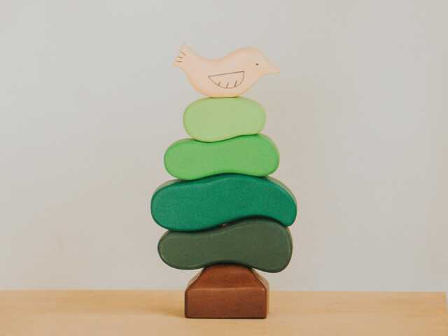 Wooden Bird & Tree Stacking Toy - Montessori Rings Educational Pyramid Handmade Nature For Kids, Waldorf - image 1