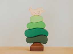 Wooden Bird & Tree Stacking Toy - Montessori Rings Educational Pyramid Handmade Nature For Kids, Waldorf - thumbnail 1