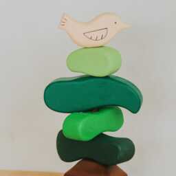 Wooden Bird & Tree Stacking Toy - Montessori Rings Educational Pyramid Handmade Nature For Kids, Waldorf - thumbnail 2