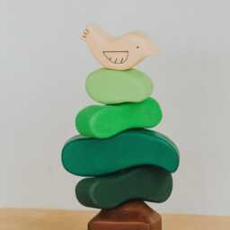 Wooden Bird & Tree Stacking Toy - Montessori Rings Educational Pyramid Handmade Nature For Kids, Waldorf - thumbnail 4