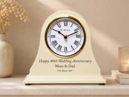 40Th Wedding Anniversary Couple Gift Personalised Engraved Beige Wooden Mantel Clock Ruby Gifts For Nan Grandad Mum Dad Etc - thumbnail 1