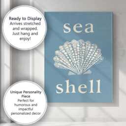 Blue Sea Shell Coastal Typography Nautical Illustration Canvas Wall Art Print Decor Picture Ready To Hang - thumbnail 3