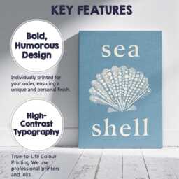Blue Sea Shell Coastal Typography Nautical Illustration Canvas Wall Art Print Decor Picture Ready To Hang - thumbnail 2