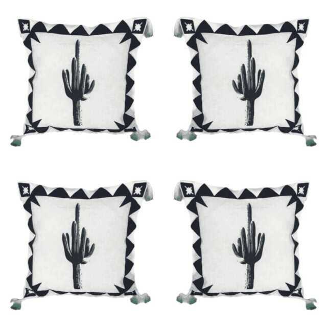 Black & White Cactus Cushion Covers UK With Dip Dyed Tassels 45 X cm 18 - image 1