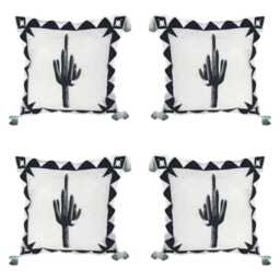 Black & White Cactus Cushion Covers UK With Dip Dyed Tassels 45 X cm 18 - thumbnail 1