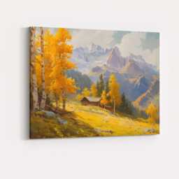 Golden Autumn Aspen Mountain Cabin Landscape Canvas Wall Art Print Decor Picture Ready To Hang - thumbnail 4