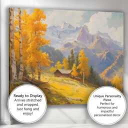 Golden Autumn Aspen Mountain Cabin Landscape Canvas Wall Art Print Decor Picture Ready To Hang - thumbnail 3