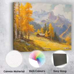 Golden Autumn Aspen Mountain Cabin Landscape Canvas Wall Art Print Decor Picture Ready To Hang - thumbnail 2