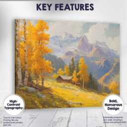 Golden Autumn Aspen Mountain Cabin Landscape Canvas Wall Art Print Decor Picture Ready To Hang - thumbnail 1