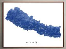 Nepal Map Print Poster, 3D Landscape Terrain Topographic Road Maps, Nepalese Of Wall Art Prints, Kathmandu Mount Everest Asia - thumbnail 1