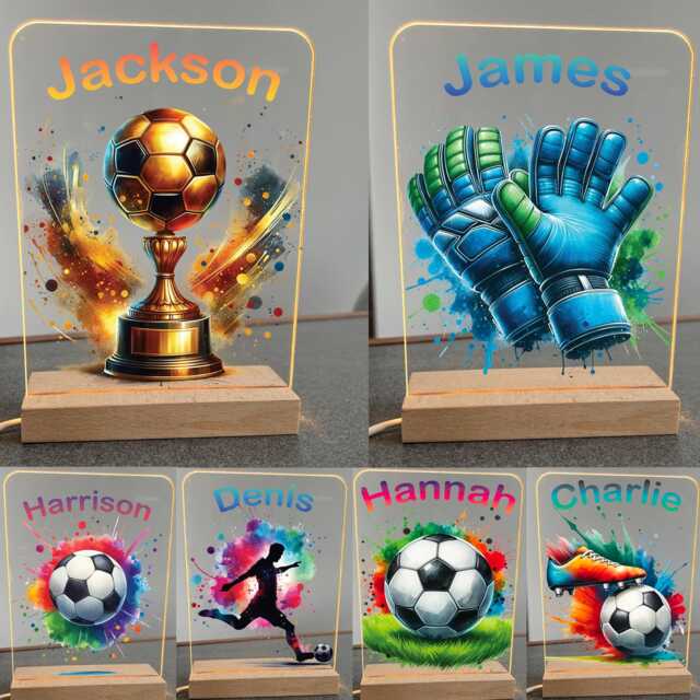 Personalised Led Table Lamp Night Light For Children Birthday Gift Bedroom Boy Girl Kids Baby Christmas Any Occasion Football - image 1