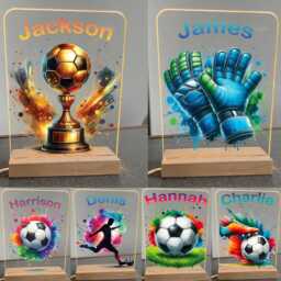 Personalised Led Table Lamp Night Light For Children Birthday Gift Bedroom Boy Girl Kids Baby Christmas Any Occasion Football - thumbnail 1