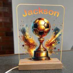 Personalised Led Table Lamp Night Light For Children Birthday Gift Bedroom Boy Girl Kids Baby Christmas Any Occasion Football - thumbnail 2