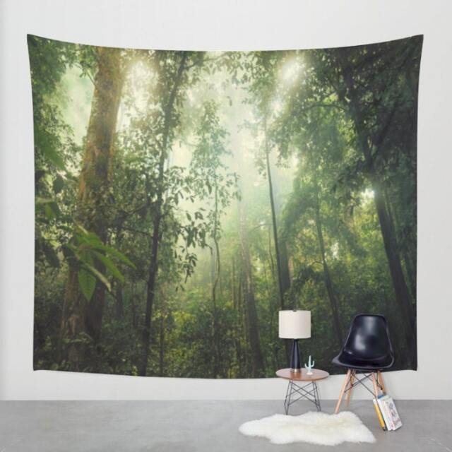 Sunny Jungle Wall Tapestry, Forest Tapestry, Nature Wall Hanging, Sunbeams in The Rainforest - image 1