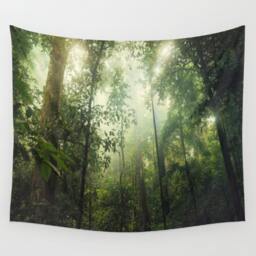Sunny Jungle Wall Tapestry, Forest Tapestry, Nature Wall Hanging, Sunbeams in The Rainforest - thumbnail 3