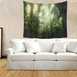Sunny Jungle Wall Tapestry, Forest Tapestry, Nature Wall Hanging, Sunbeams in The Rainforest - thumbnail 2