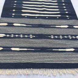 Multiple Sizes Navy Blue Cotton Runner Handmade Rug - Dark Royal & White - thumbnail 3