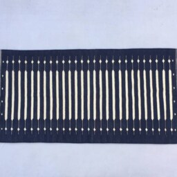 Multiple Sizes Navy Blue Cotton Runner Handmade Rug - Dark Royal & White - thumbnail 4
