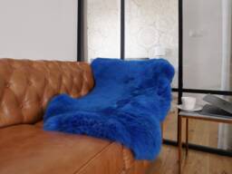 Sheepskin Blue Throw Genuine Leather Wool Carpet Decorative Rug Navy Blue Comfy, Cozy, Hair Is Very Thick, Shiny Fb8 - thumbnail 1