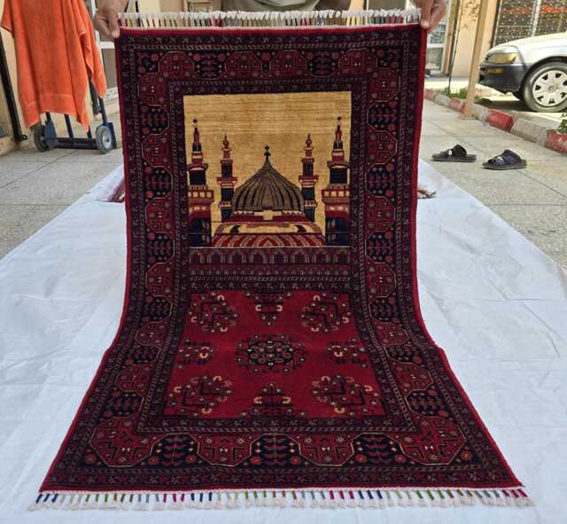 Handwoven Afghan Wool Prayer Rug Beljik Design, Islamic Art 4.6x2.8Ft - image 1