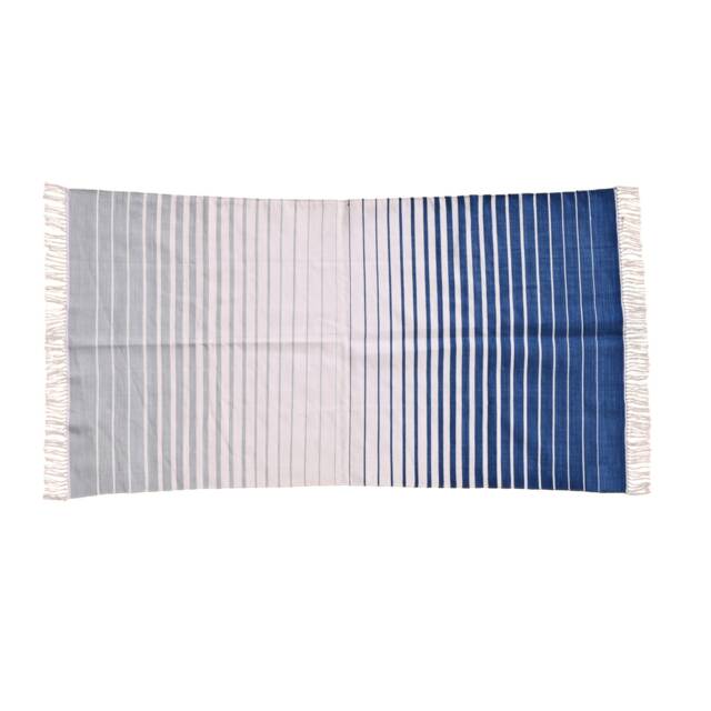 Handmade Cotton Striped Area Rug Blue Gray Reversible Dhurrie - image 1