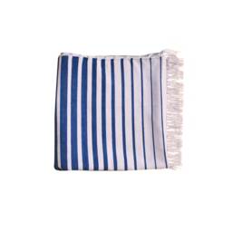 Handmade Cotton Striped Area Rug Blue Gray Reversible Dhurrie - thumbnail 3