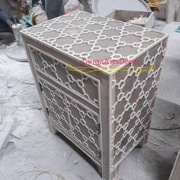 Designer Bone Inlay Green Geometric Pattern Bedside Nightstand - thumbnail 4
