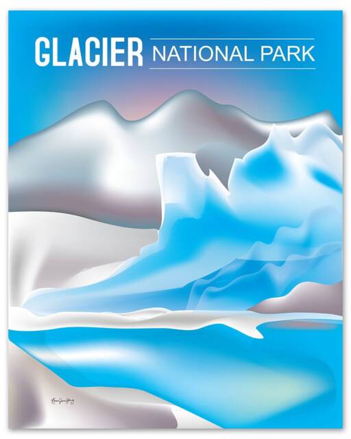 Glacier National Park Poster, Art, Montana Print, Skyline, Map, Art Gift - Style E8-O-Glaci - image 1