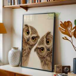 Whimsical Owls Art Print, Mid Century Retro Bird Poster, Funny Animal Wall Art, Quirky Home Decor For Kitchen Or Living Room - thumbnail 2