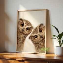 Whimsical Owls Art Print, Mid Century Retro Bird Poster, Funny Animal Wall Art, Quirky Home Decor For Kitchen Or Living Room - thumbnail 3