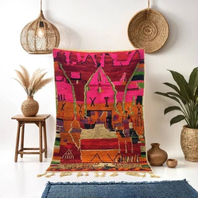 Handwoven Beni Ourain Rug Pink Abstract Moroccan Wool Rug - image 1