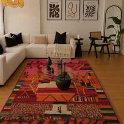 Handwoven Beni Ourain Rug Pink Abstract Moroccan Wool Rug - thumbnail 2