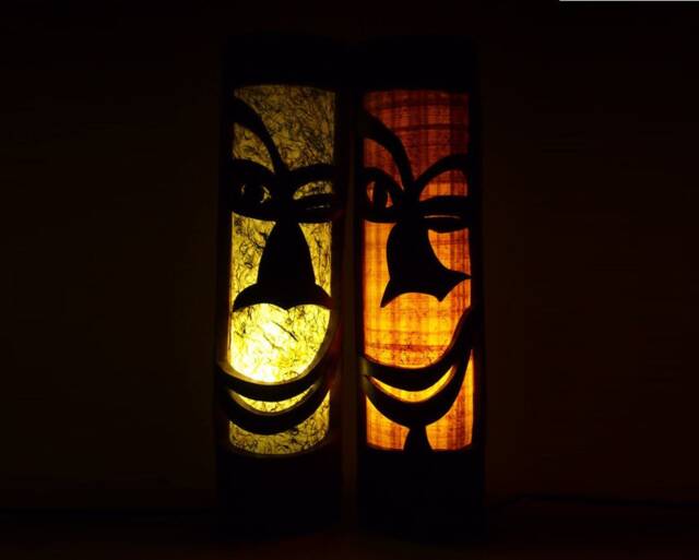 Handmade Bamboo Tiki Lamp Pair Tribal African Decor - image 1