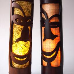Handmade Bamboo Tiki Lamp Pair Tribal African Decor - thumbnail 2