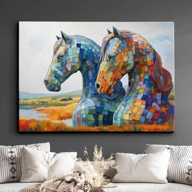 The Kelpies Scottish Landmark Abstract Oil Painting Wall Art, Framed Canvas Poster Print, Home Kitchen Office Room Decor, Travel Gifts - image 1