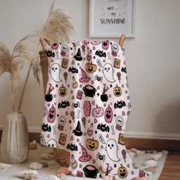 Halloween - Pink, Sherpa Fleece Blanket, Decor, Kids Bedding, Blankets, Children's, Ghost Halloween, Pumpkins, Blanket - thumbnail 3